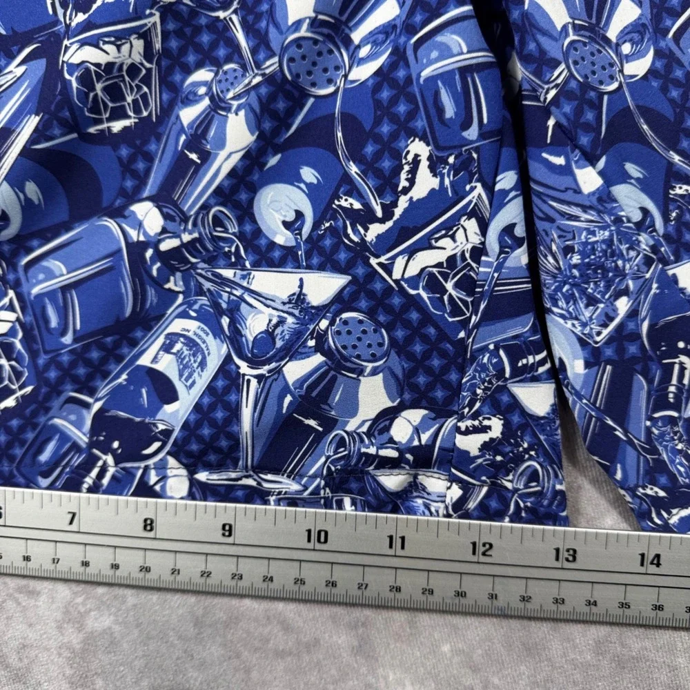 Peter Millar Seaside Mens XL Blue Cocktail Martini Print Swim Trunks Shorts